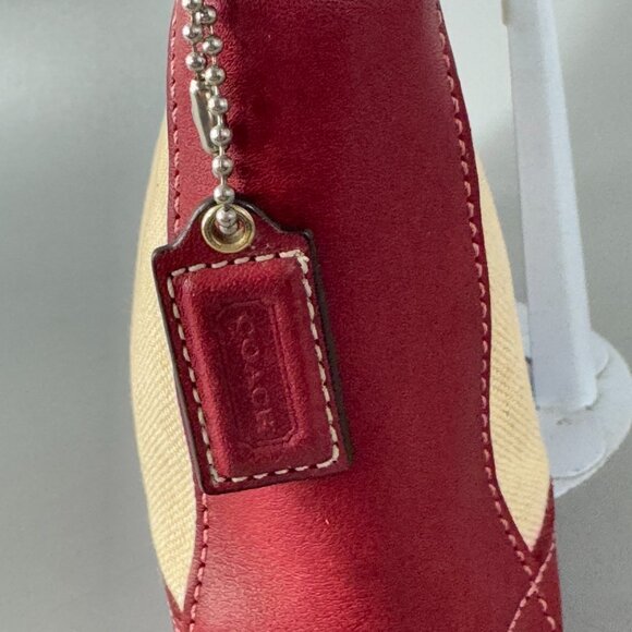 Vintage Coach # 6115 Red Leather Beige Canvas Small Hand Bag/Wristlet - Picture 5 of 13